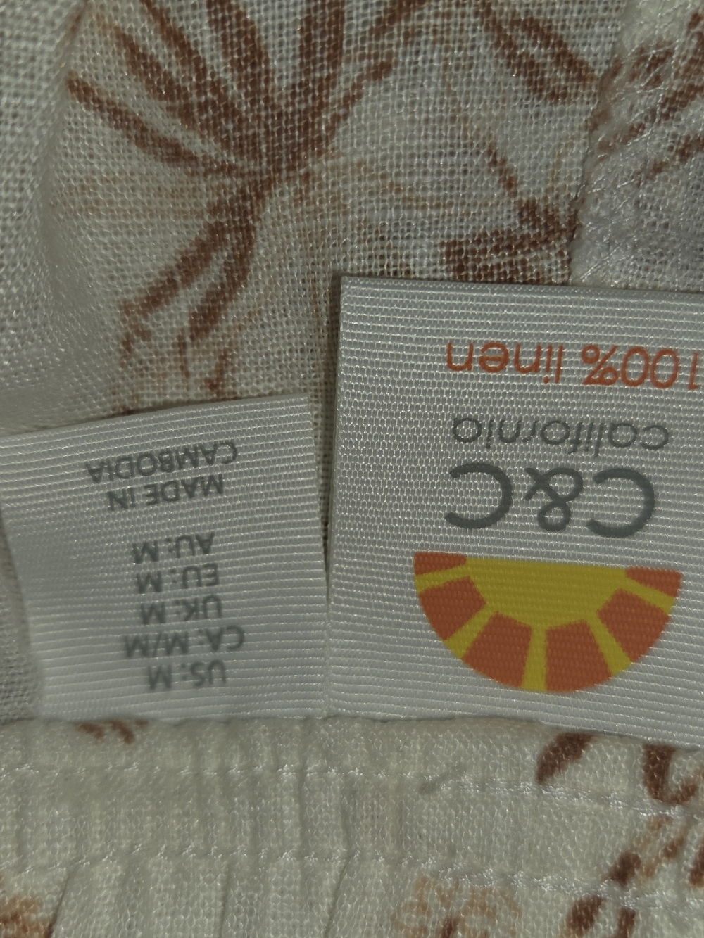 C&C California Cream Linen Wide-Leg Palm Print Pants - Picture 3 of 5